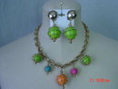 Vintage Colorful Wire Wrapped Bead Necklace & Clip Earrings