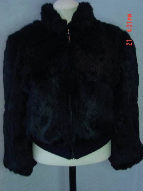 Vintage Hong Kong Black Rabbit Fur Jacket Size Large