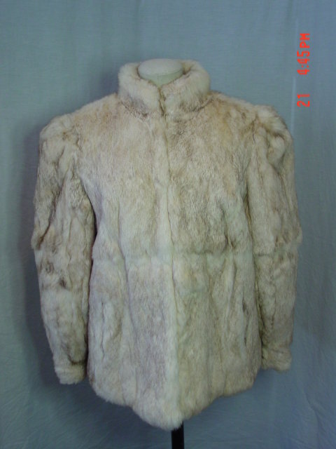 Vintage Hong Kong Mottled Cream & Light Brown Rabbit Fur Jacket Size Medium