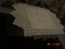 Embroidered Linen Tablecloth with Crochet Lace