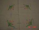 Embroidered Linen Tablecloth with Crochet Lace