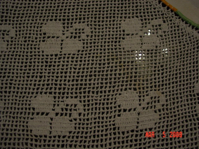 Embroidered Linen Tablecloth with Crochet Lace