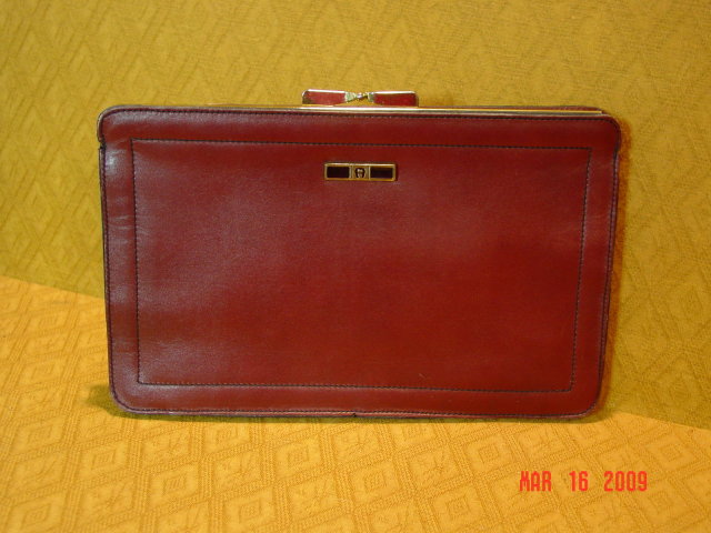 Vintage Burgundy Leather Clutch Handbag by Etienne Aigner