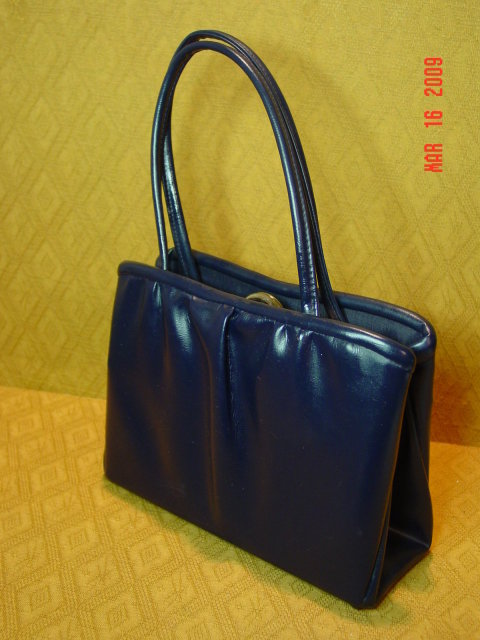 Vintage Navy Blue Vinyl Handbag by Garay