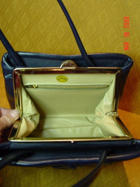 Vintage Navy Blue Vinyl Handbag by Garay
