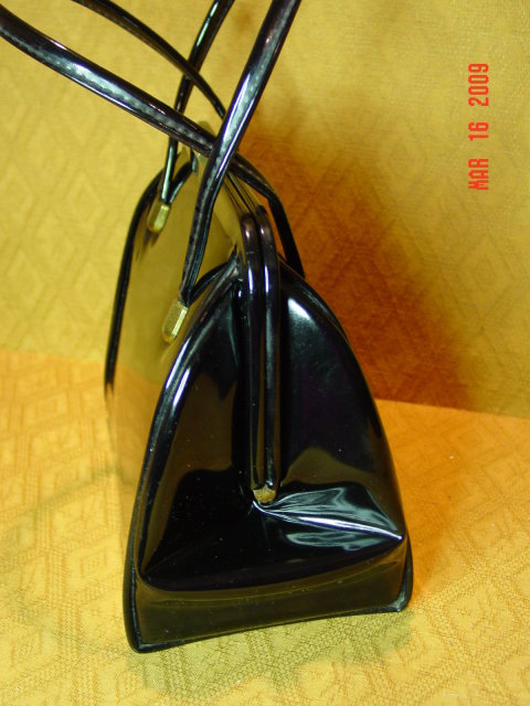Vintage Shiny Black Vinyl Handbag by Markay