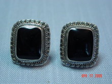 Taxco Sterling & Black Onyx Clip Earrings