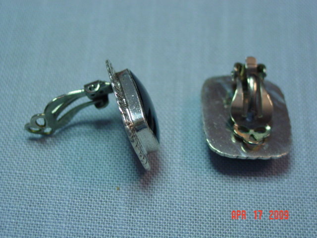 Taxco Sterling & Black Onyx Clip Earrings