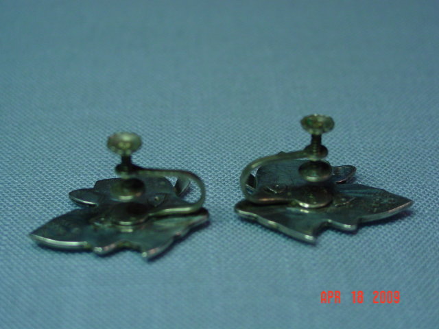Mexico Sterling Abalone Inlay Leaf Screwback Earrings