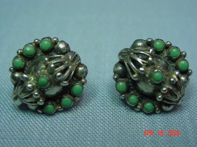 Mexico Silver & Jade Screwback Earrings
