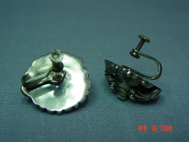 Mexico Silver & Jade Screwback Earrings