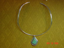 Signed Sterling Silver & Turquoise Pendant & Molded Choker Necklace
