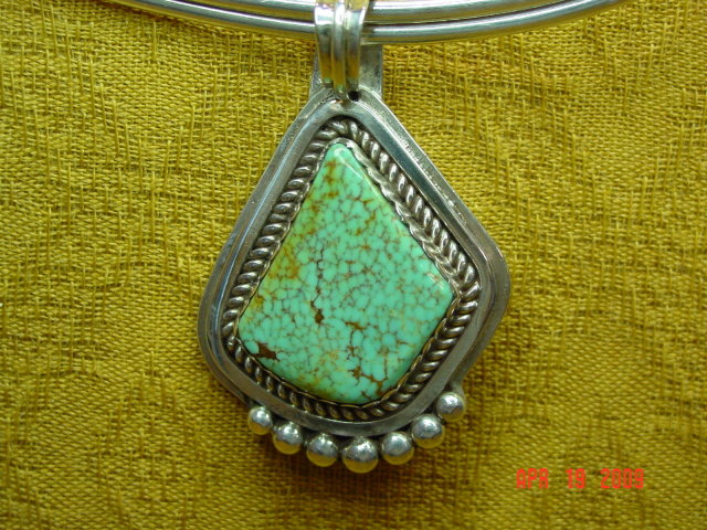 Signed Sterling Silver & Turquoise Pendant & Molded Choker Necklace
