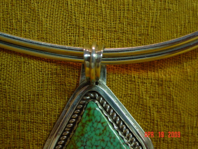 Signed Sterling Silver & Turquoise Pendant & Molded Choker Necklace