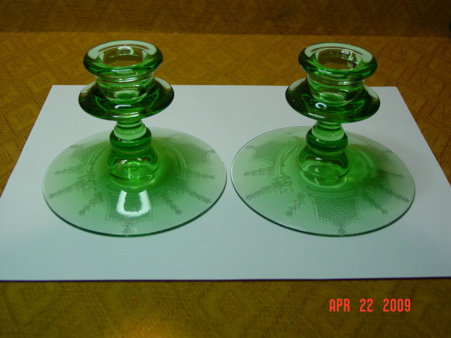 Pair of Green Fostoria 2324 4