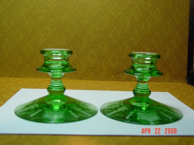 Pair of Green Fostoria 2324 4