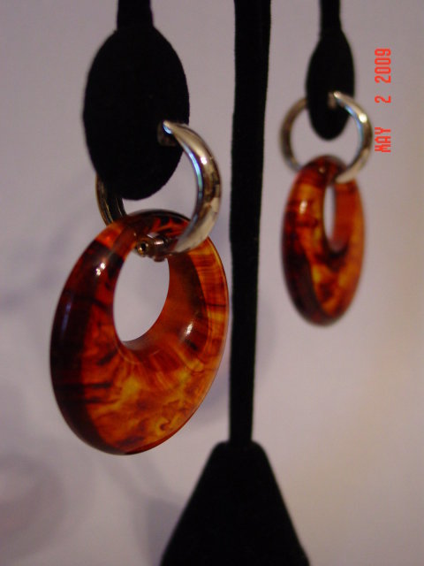Vintage Yellow & Brown Swirl Bakelite Hoop Clip Earrings