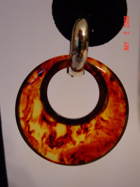 Vintage Yellow & Brown Swirl Bakelite Hoop Clip Earrings
