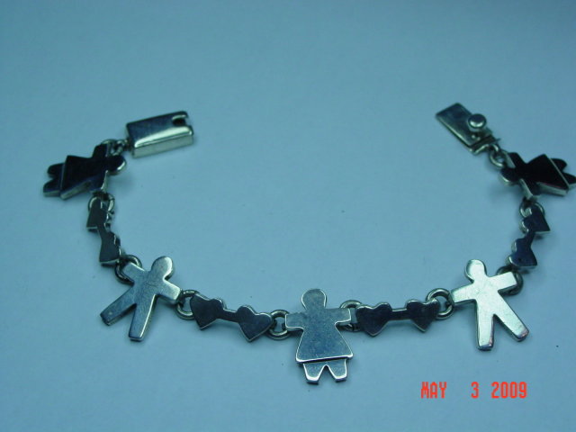 Mexico Sterling Silver Boy Girl Hearts Link Bracelet
