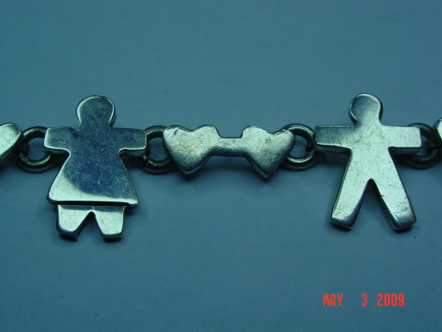 Mexico Sterling Silver Boy Girl Hearts Link Bracelet