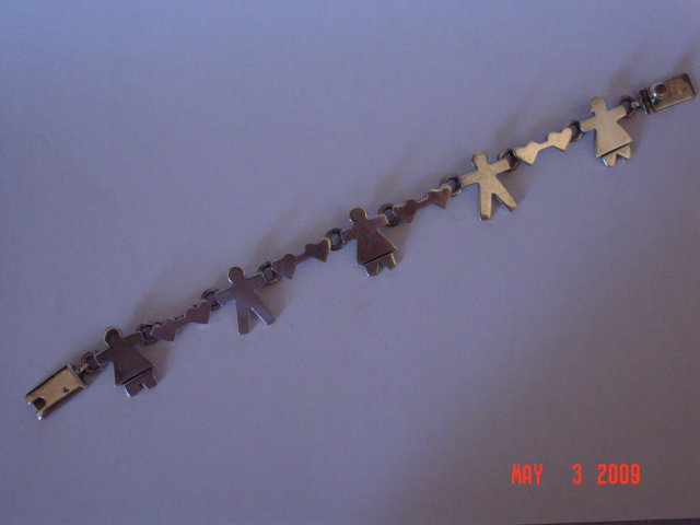 Mexico Sterling Silver Boy Girl Hearts Link Bracelet