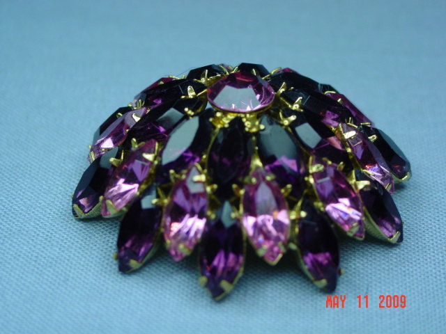 Vintage Round Purple & Pink Rhinestone Brooch