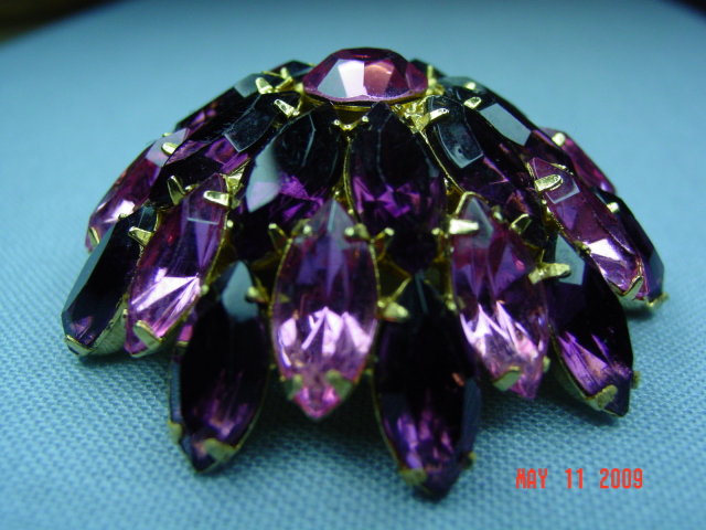 Vintage Round Purple & Pink Rhinestone Brooch
