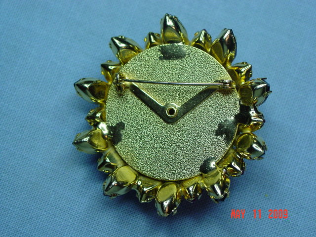 Vintage Round Purple & Pink Rhinestone Brooch