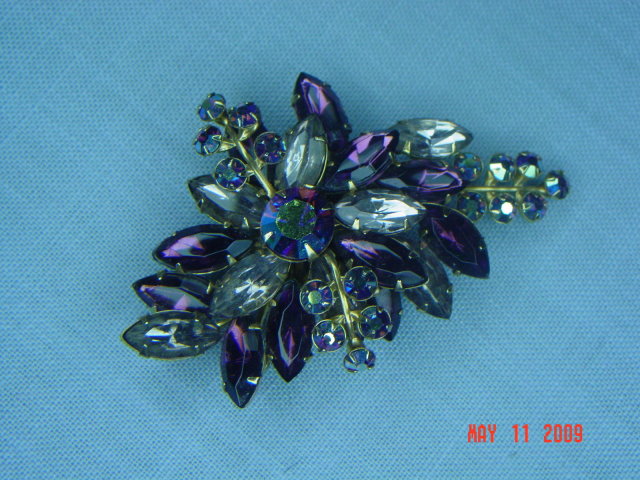 Vintage Purple Rhinestone Flower Swag Brooch