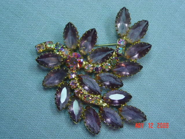 Vintage Pink Flower Swag Rhinestone Brooch