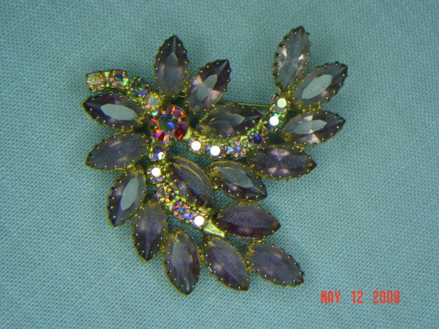 Vintage Pink Flower Swag Rhinestone Brooch