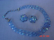 Baby Blue Crystal Bead Necklace & Clip Earrings