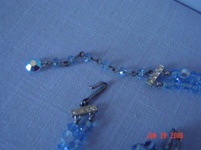 Baby Blue Crystal Bead Necklace & Clip Earrings