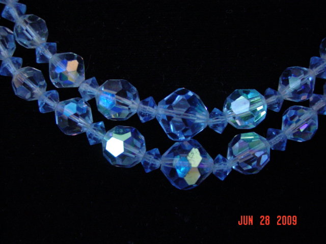 Baby Blue Crystal Bead Necklace & Clip Earrings