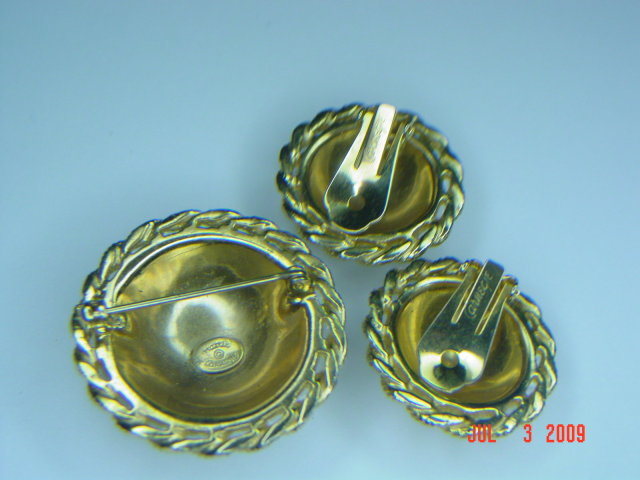 Vintage Hattie Carnegie Goldtone Rhinestone Brooch & Clip Earrings