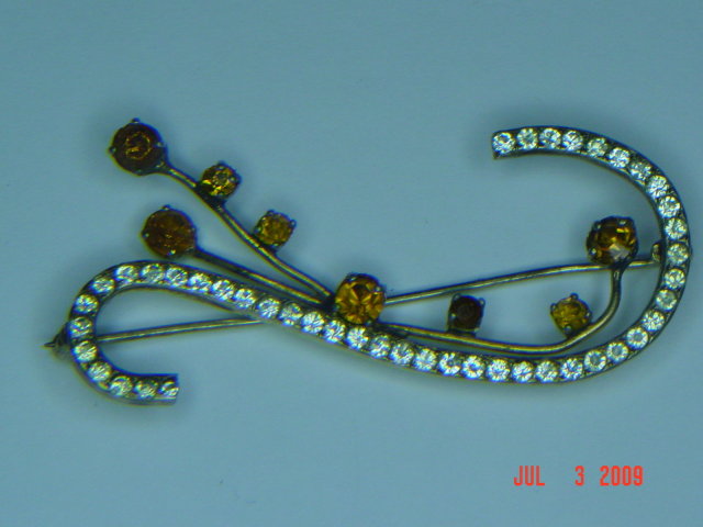 Sterling Vermeil Rhinestone Swag Brooch