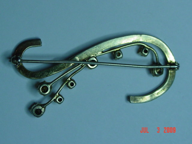 Sterling Vermeil Rhinestone Swag Brooch