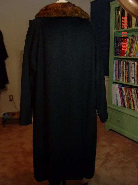 Vintage Black Wool Swing Coat with Mink Collar