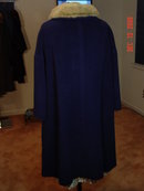 Vintage Navy Blue Wool Swing Coat with Silver Mink Fur Collar