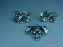 Vintage Mexico Sterling Silver Grape Cluster Brooch & Screwback Earrings