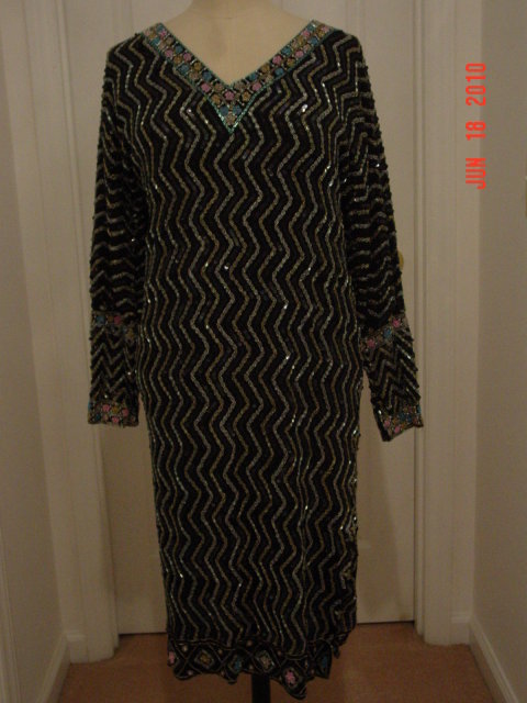 Vintage 50's Black India Silk Beaded Sequined Dress