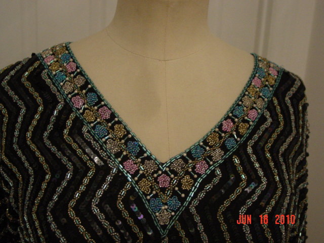 Vintage 50's Black India Silk Beaded Sequined Dress