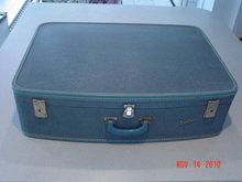 Vintage Large Blue Tweed Travel-Smart Suitcase