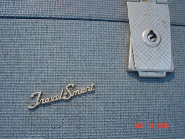 Vintage Large Blue Tweed Travel-Smart Suitcase