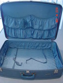 Vintage Large Blue Tweed Travel-Smart Suitcase