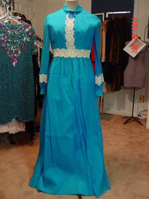 Vintage Teal Blue Lorrie Deb San Francisco Maxi Dress Size 42-44