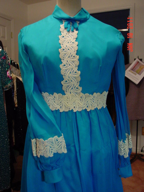 Vintage Teal Blue Lorrie Deb San Francisco Maxi Dress Size 42-44
