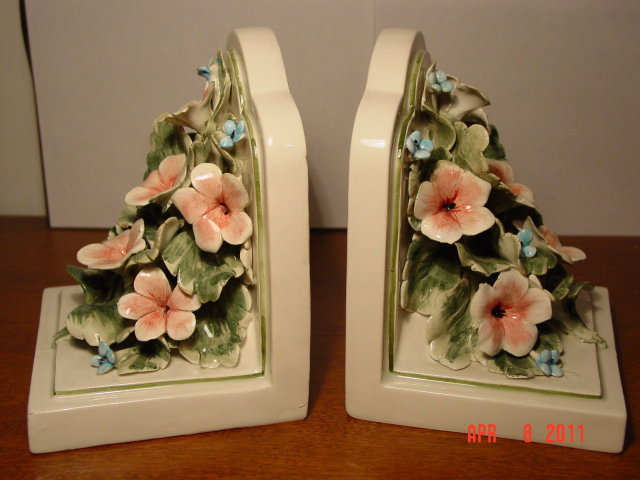 Meiselman Imports Capodimonte Style Porcelain Floral Bookends