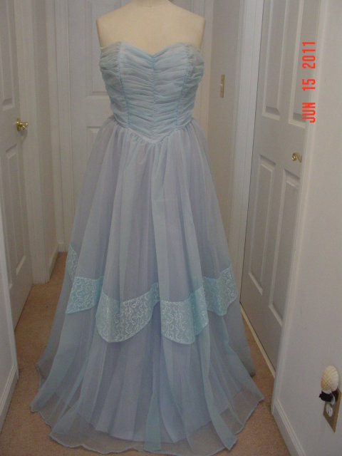 Vintage 50's Light Blue Full Length Strapless Prom Gown & Bolero Jacket
