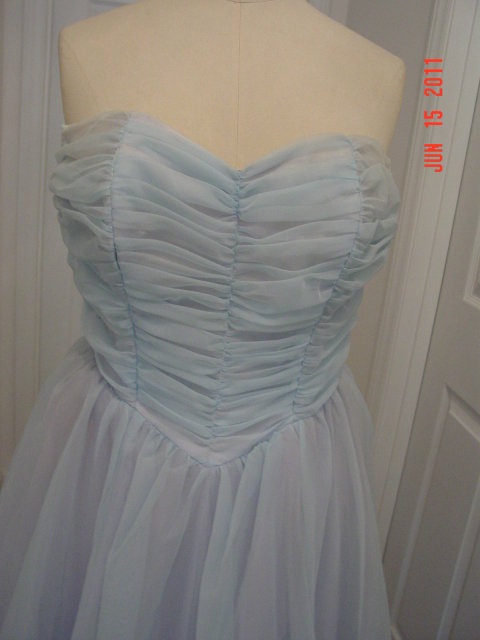 Vintage 50's Light Blue Full Length Strapless Prom Gown & Bolero Jacket
